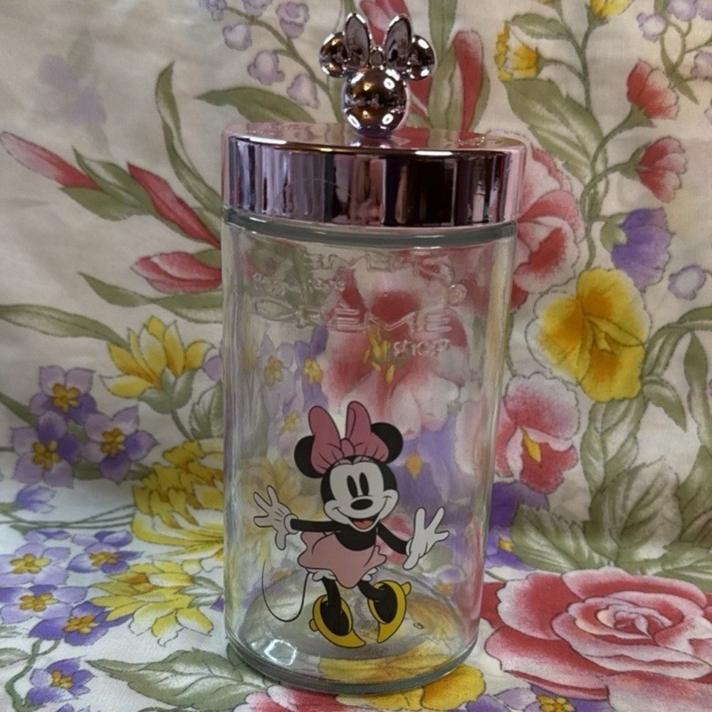 Disney Minnie Mouse The Creme Shop Reusable Glass Jar Pink Lid 6" Storage